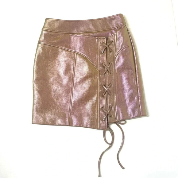 Nicholas Sofie Metallic Rose Wrap Style Lace Up Mini Skirt Size 4 - Picture 1 of 14
